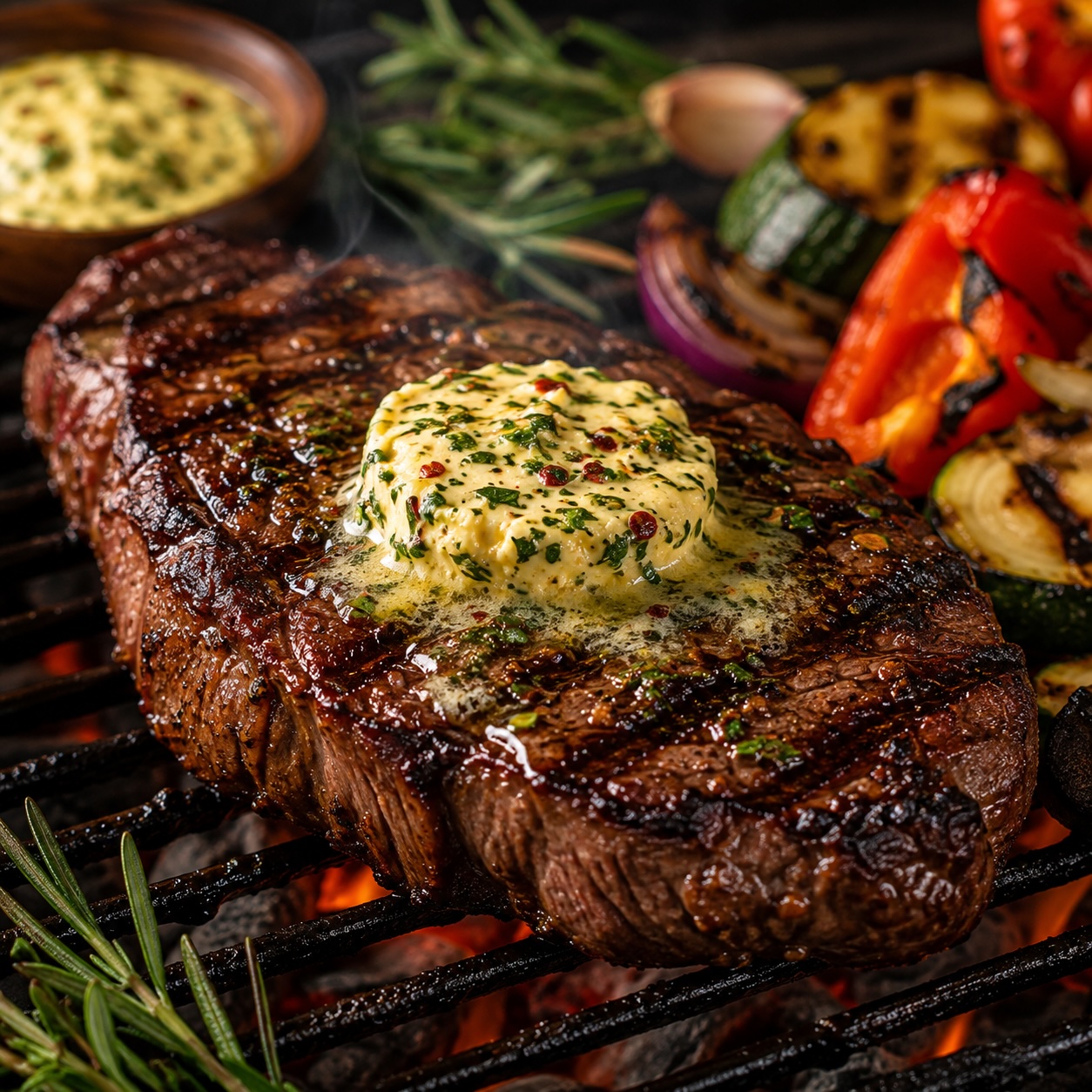Cowboy-Butter schmilzt auf einem frisch gegrillten Steak