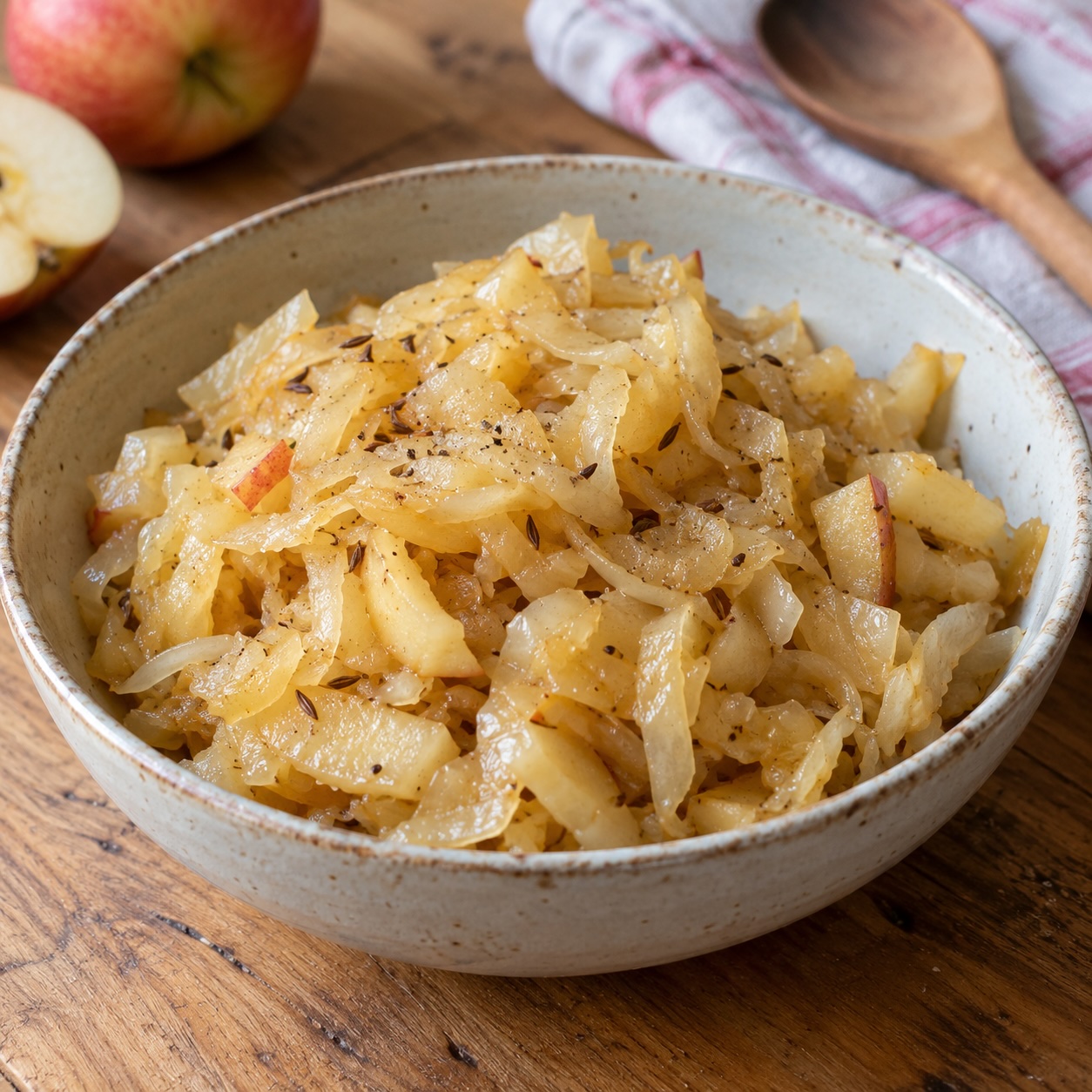 Mostkraut mit Apfel, Kümmel und fein geschmortem Weißkraut