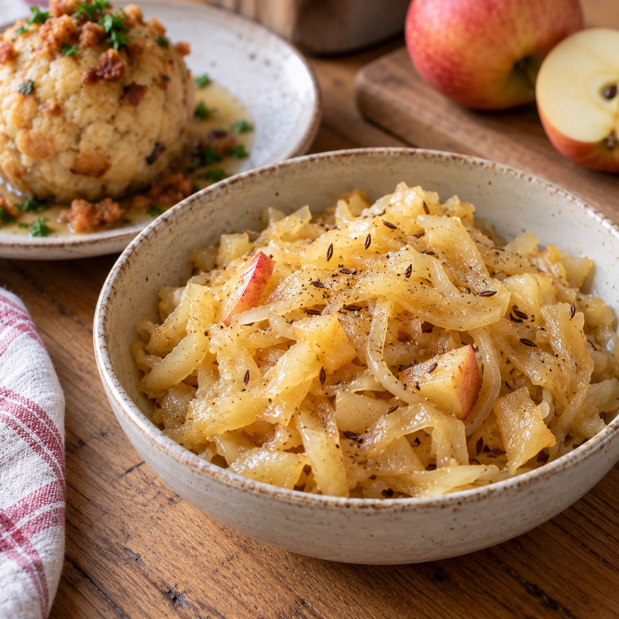 Mostkraut mit Apfel als Beilage zu österreichischen Knödeln