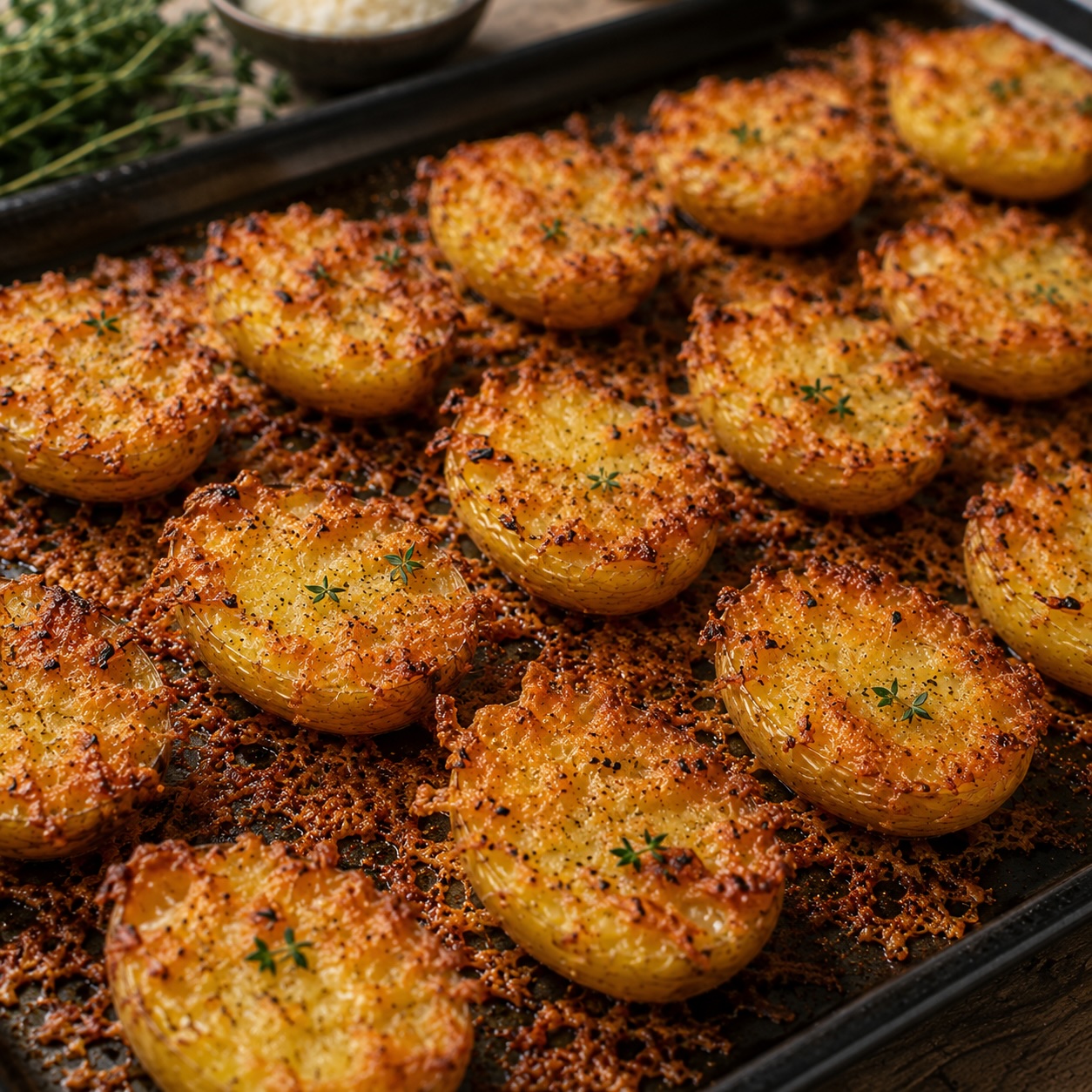 Goldbraun gebackene Kartoffeln mit knuspriger Parmesankruste