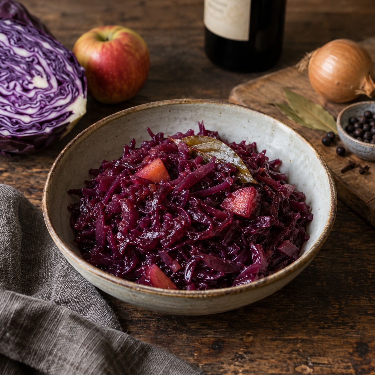 Klassisches Rotkraut mit Apfel, Rotwein und Gewürzen