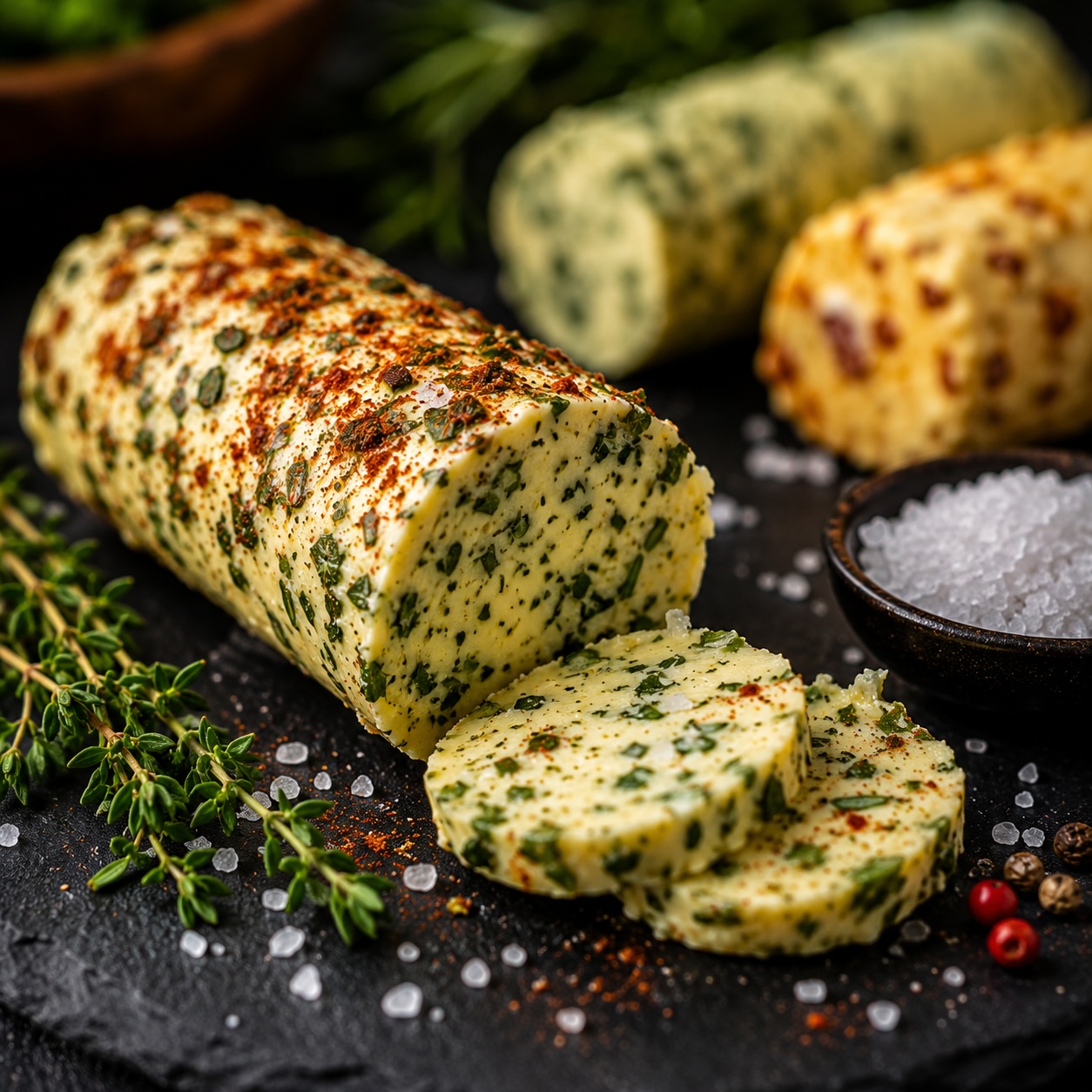 Hausgemachte geräucherte Kräuterbutter in fünf verschiedenen Variationen