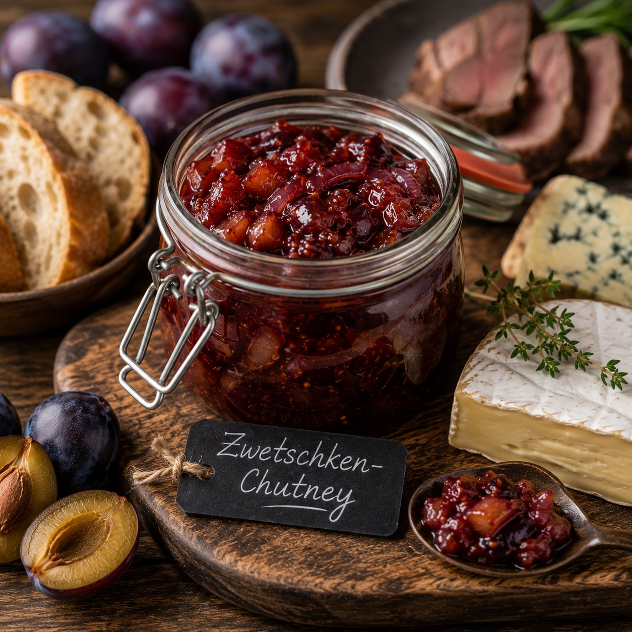 Servierfertiges Zwetschken-Chutney als Begleiter zu Käse, Wild und gegrilltem Fleisch