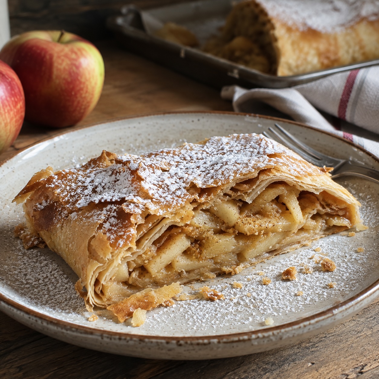 Apfelstrudel mit Äpfeln, Zimt und Butterbröseln