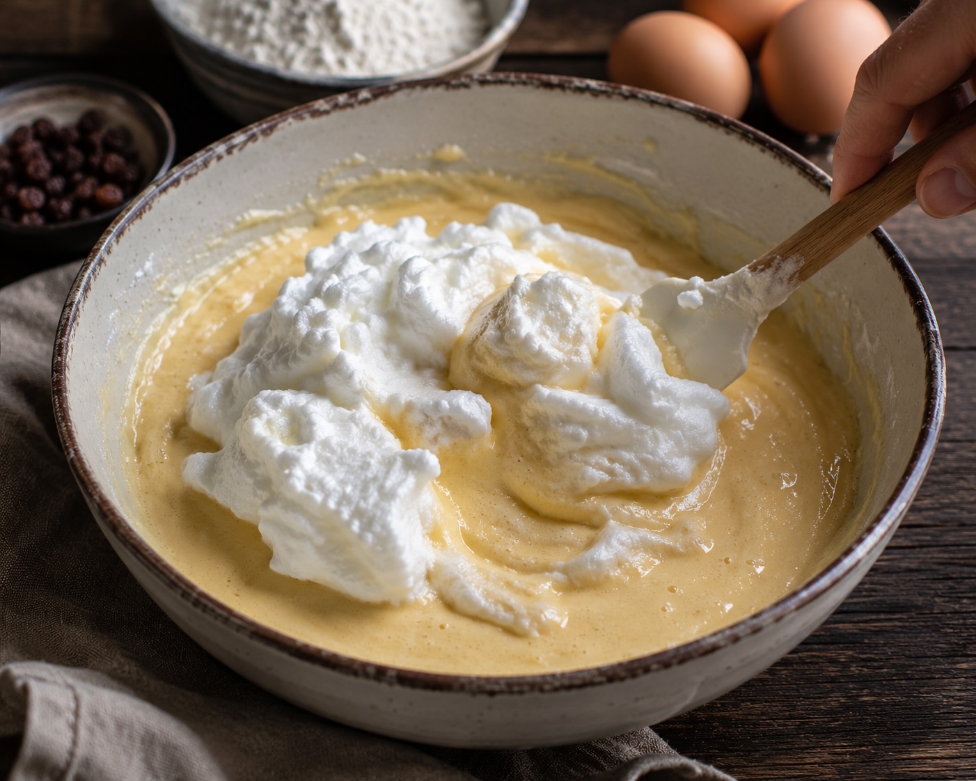 Luftiger Kaiserschmarrn-Teig mit frisch untergehobenem Eischnee