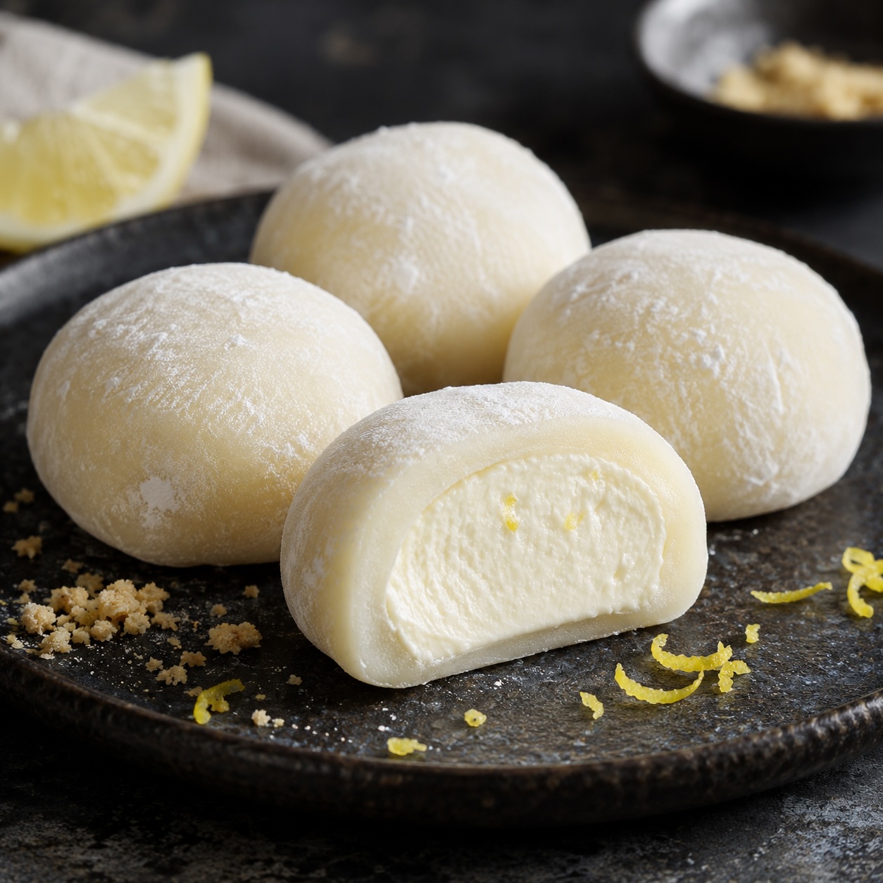 Mochi mit cremiger Cheesecake-Füllung und leichter Zitronennote