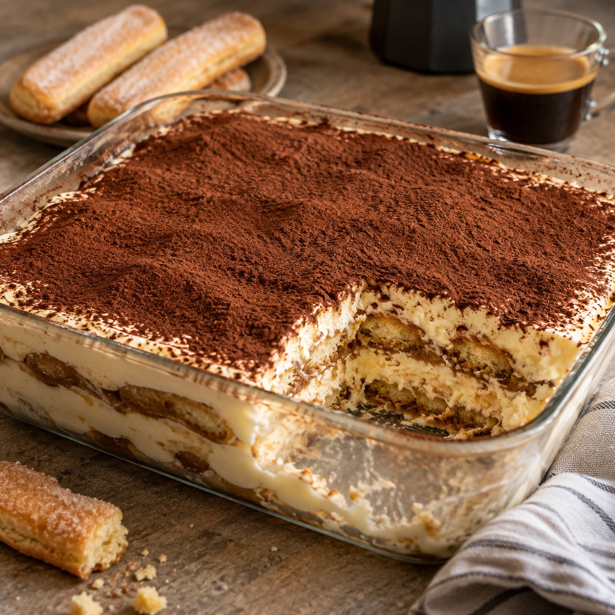 Klassisches Tiramisu mit Mascarpone, Espresso und Kakao