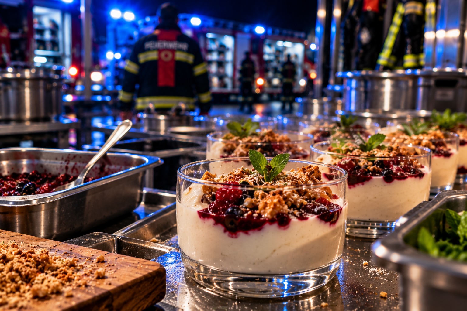 Cremige Topfencreme mit Apfelkompott und knusprigen Butterstreuseln