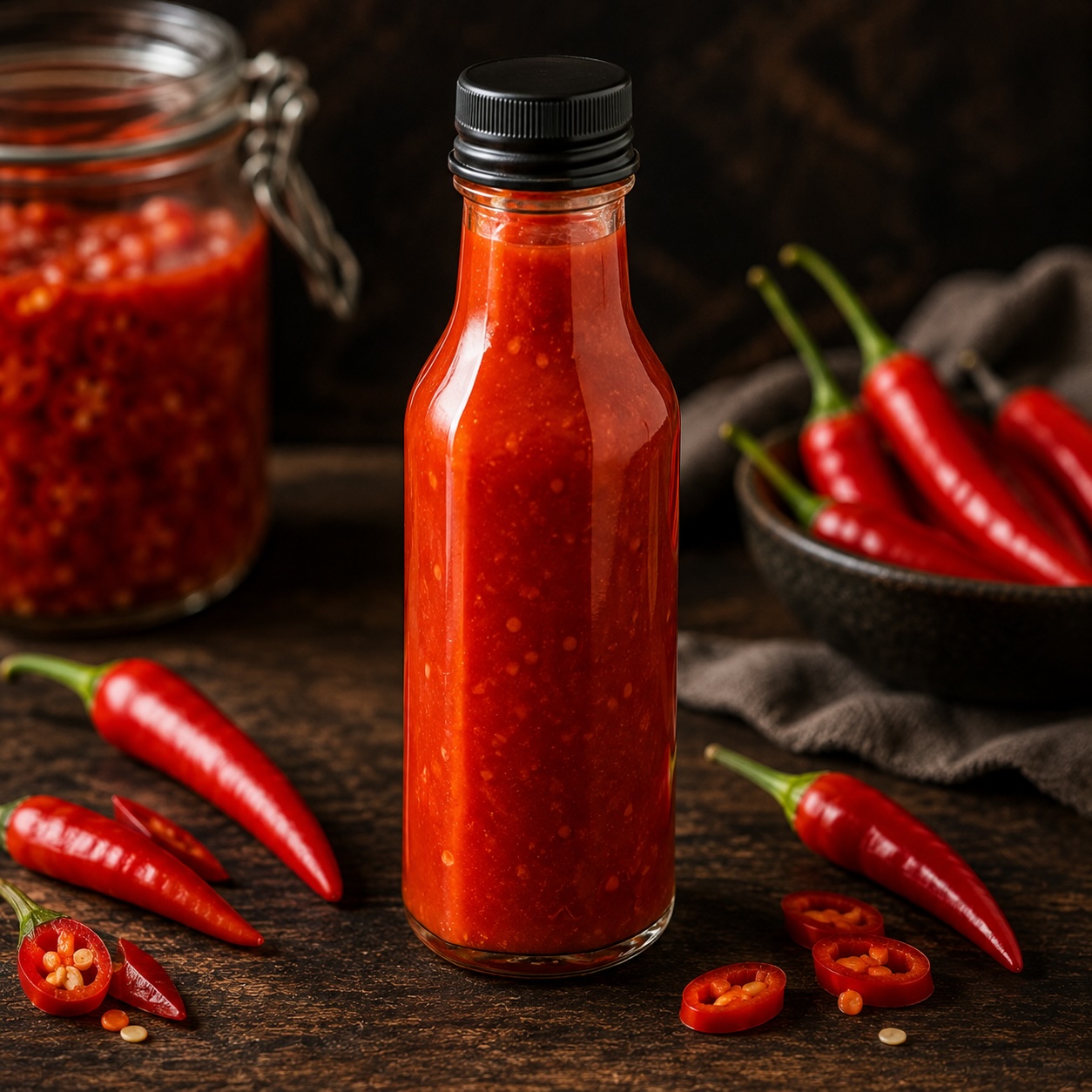 Fertige hausgemachte Hot Sauce aus natürlich fermentierten Chilis