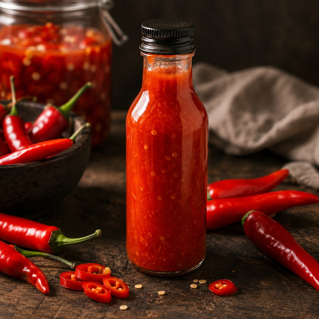 Hausgemachte fermentierte Chili-Sauce aus frischen roten Chilis