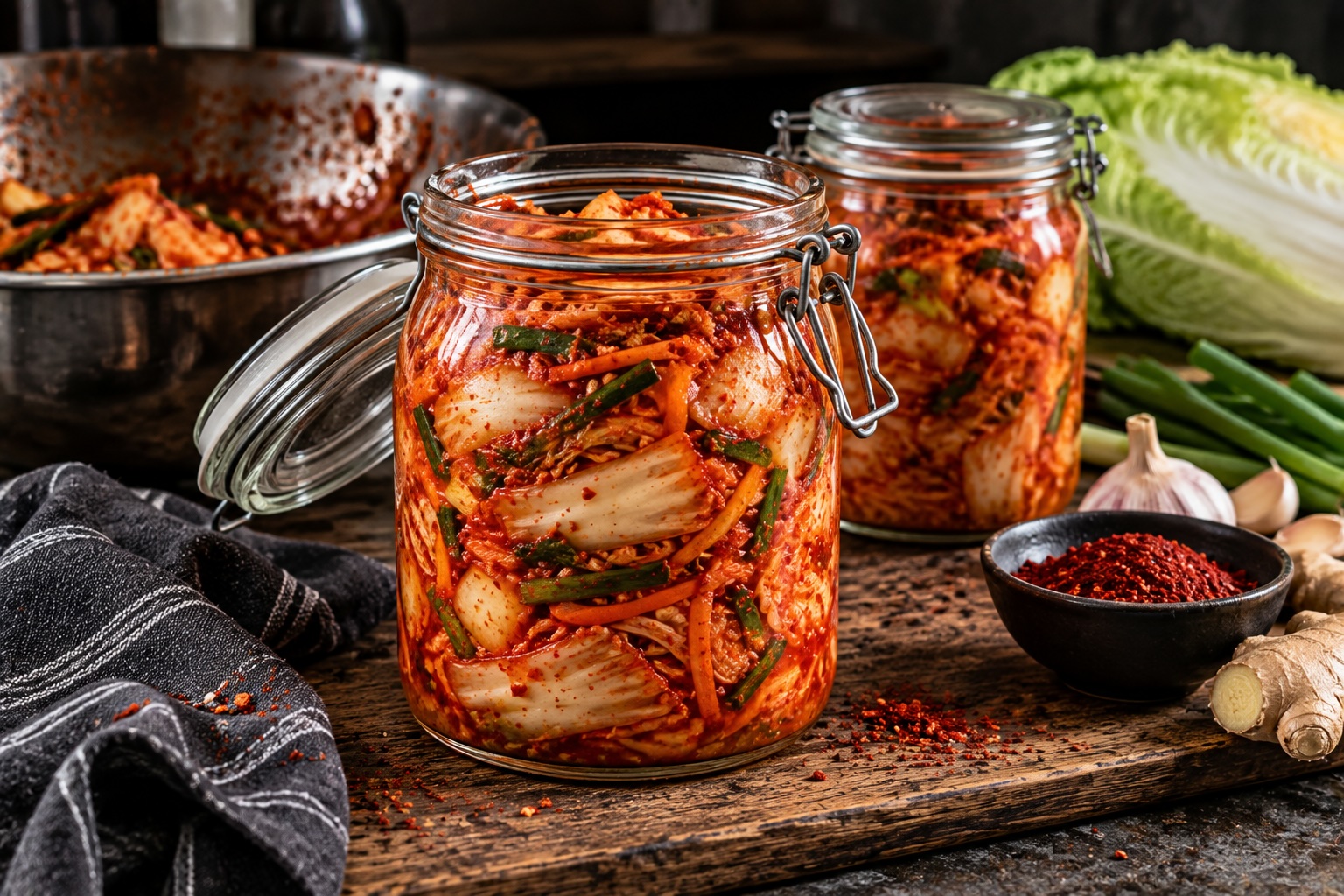 Kimchi im Glas während der Fermentation