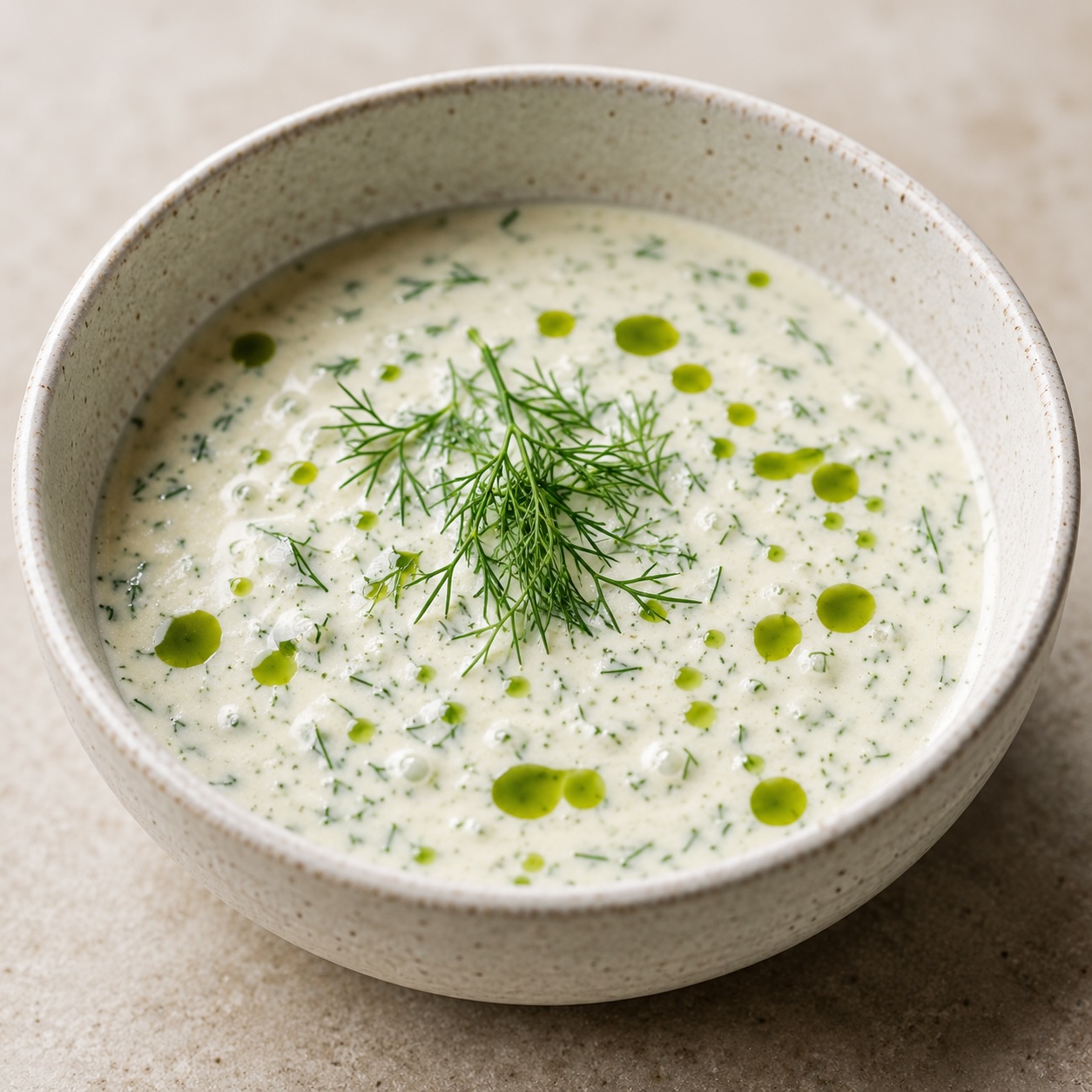 Buttermilch-Dill-Sauce mit Dillöl zur Lachsforelle