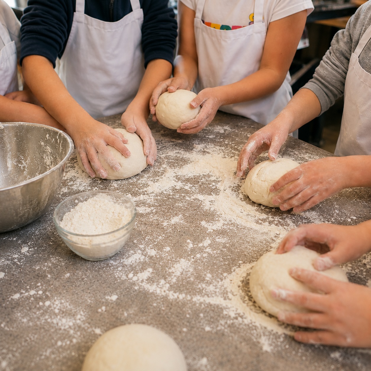Pizzateig gemeinsam mit Kindern zubereiten