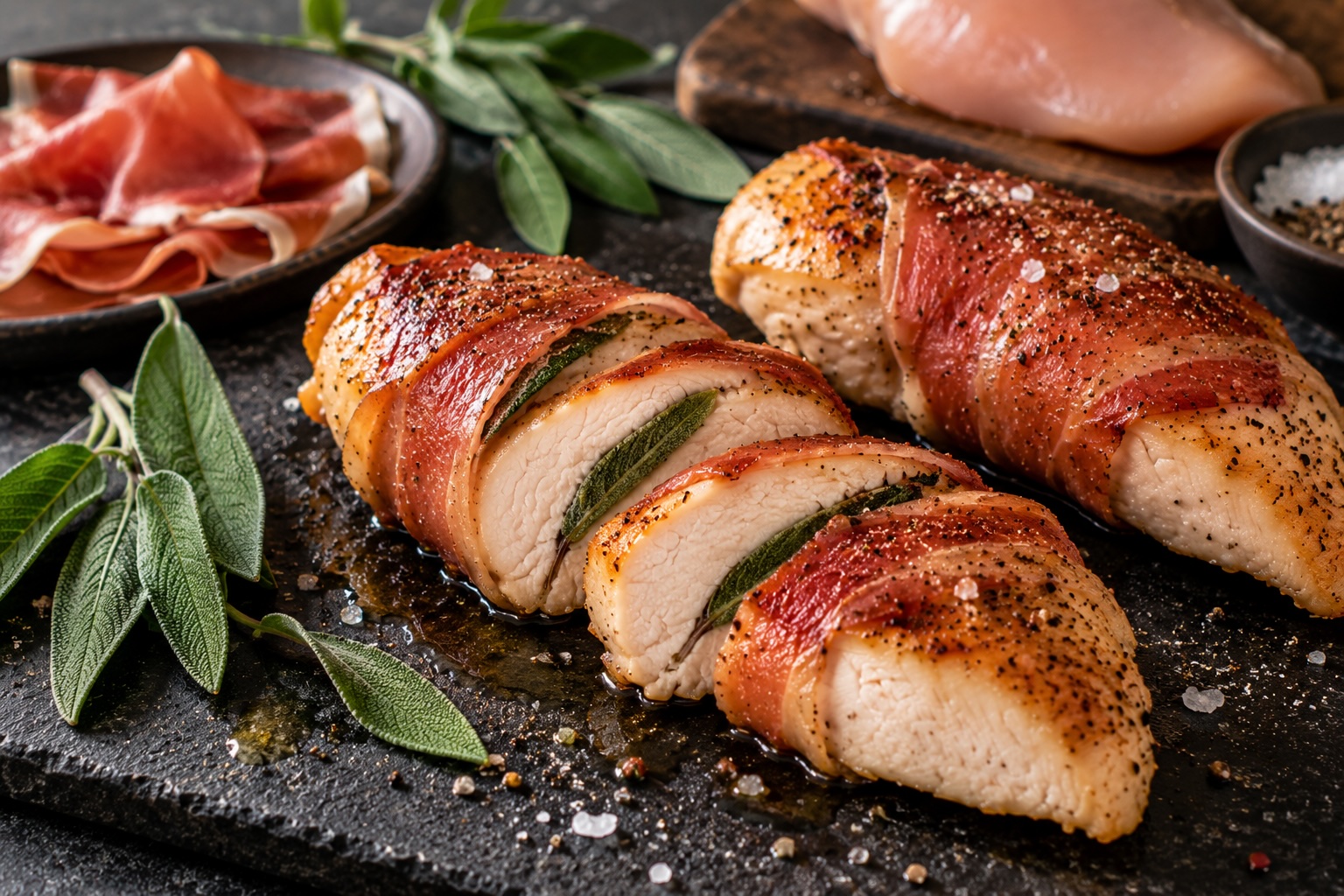 Sulmtaler Maishendl mit Prosciutto für Saltimbocca