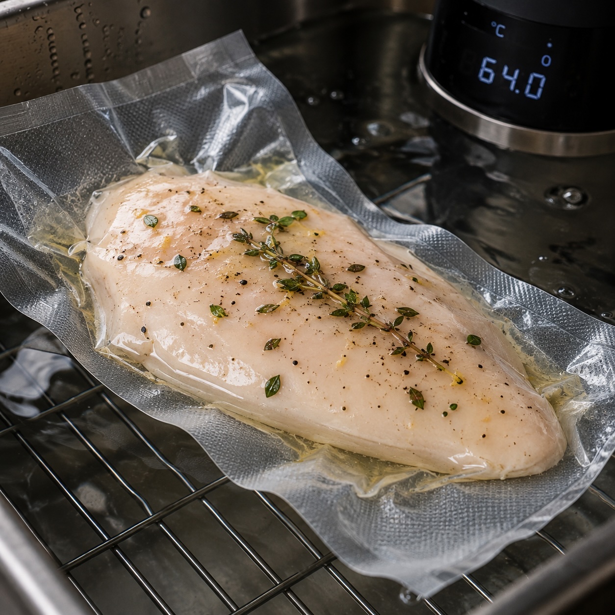 Sous-vide gegarte Hendlbrust für steirisches Backhendl