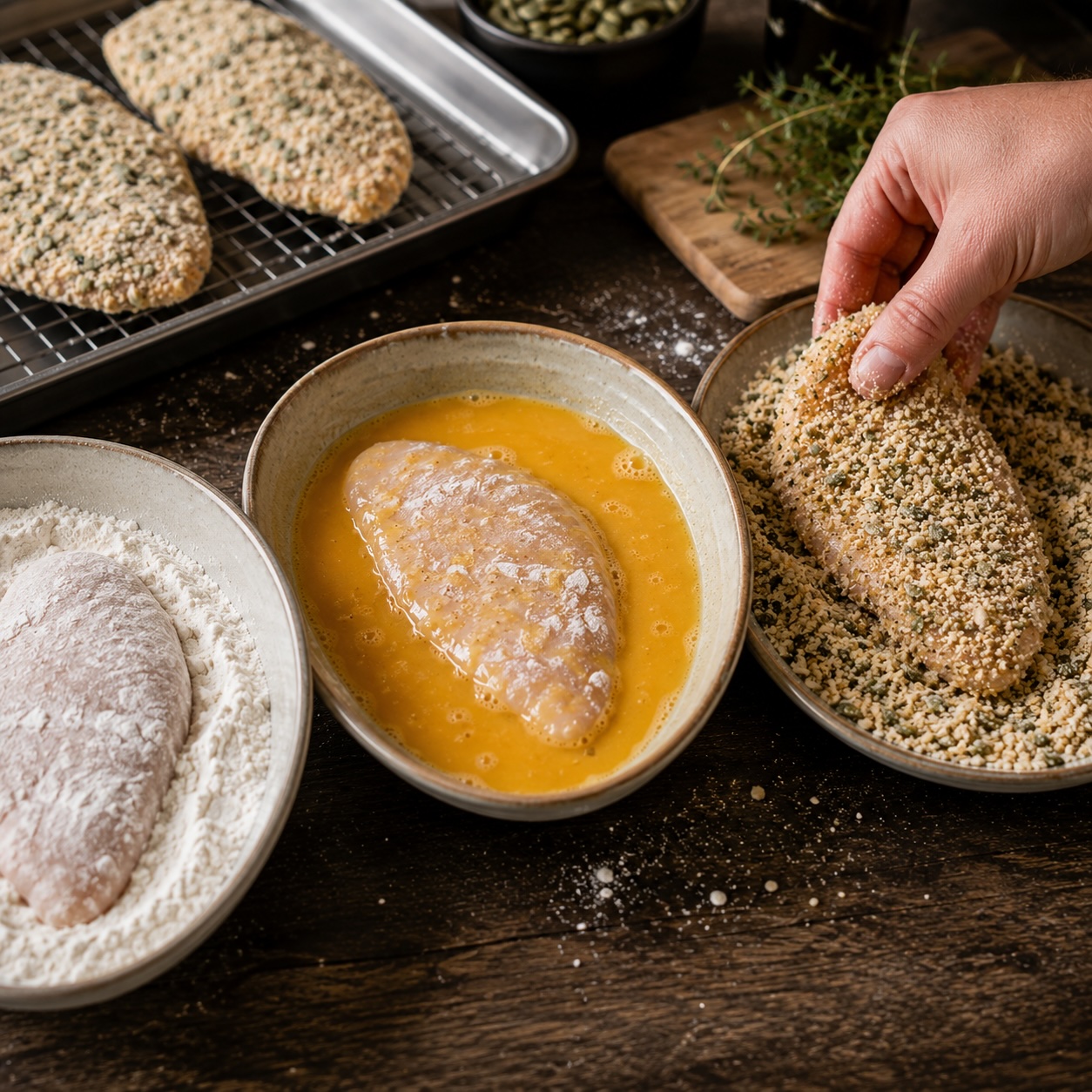 Hendlbrust in Panko-Semmelbrösel-Kürbiskern-Panade