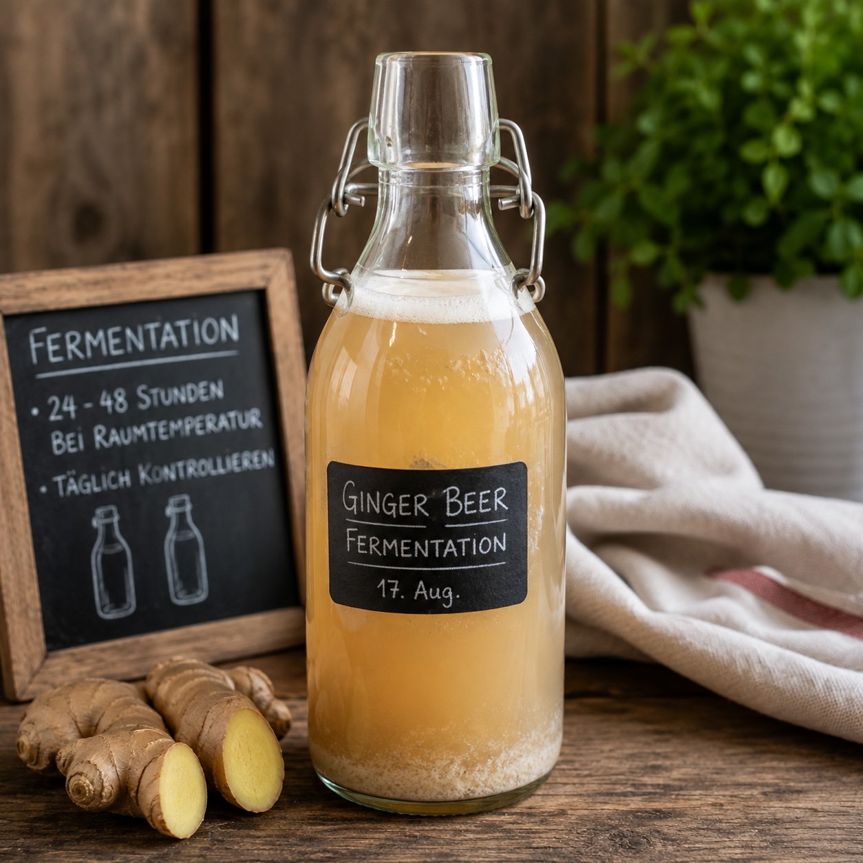Ingwersud während der natürlichen Fermentation für hausgemachtes Ginger Beer