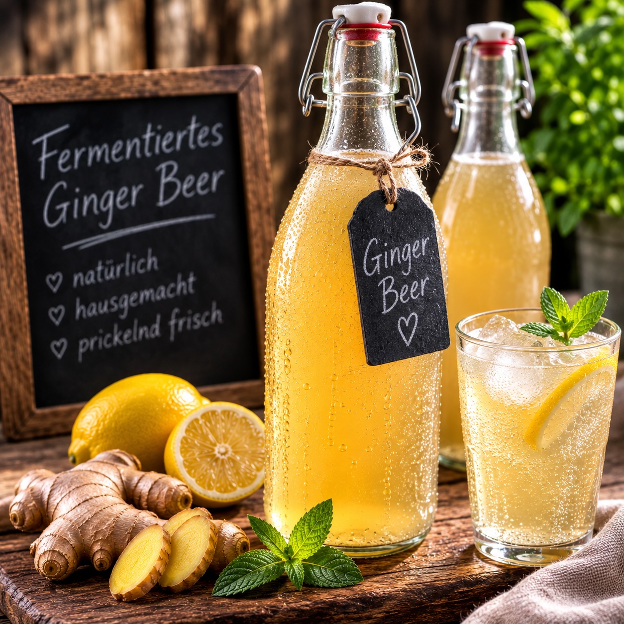 Fertig fermentiertes Ginger Beer in einer Bügelflasche