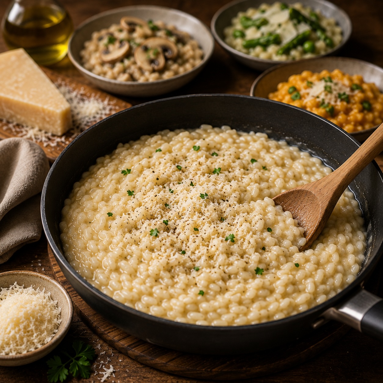 Das fertige Risotto bildet die Grundlage vieler weiterer Rezepte