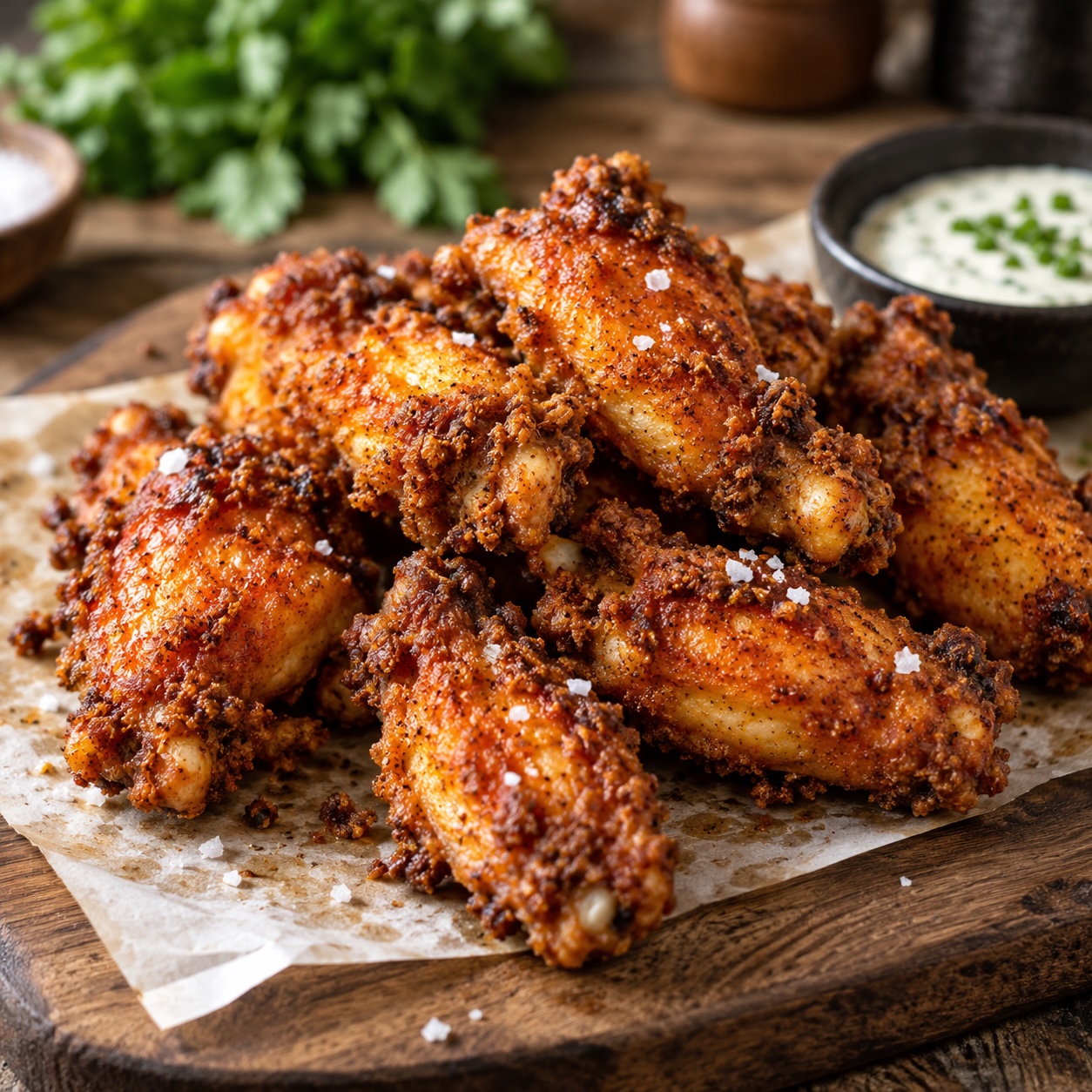 Knusprige Buttermilk Chicken Wings frisch frittiert