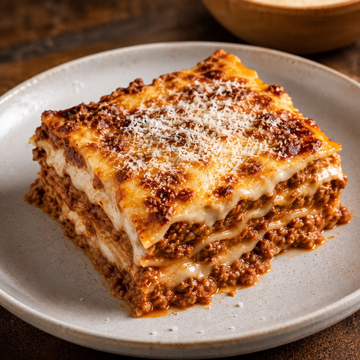Klassische Lasagne mit Ragù, Béchamelsauce und Parmesan