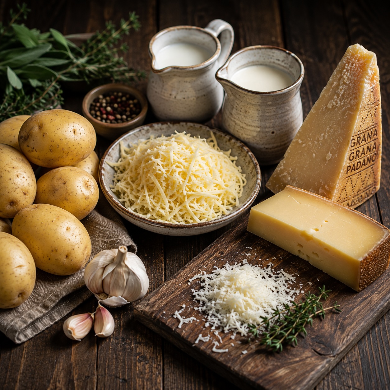 Regionale Zutaten für ein klassisches Kartoffelgratin.