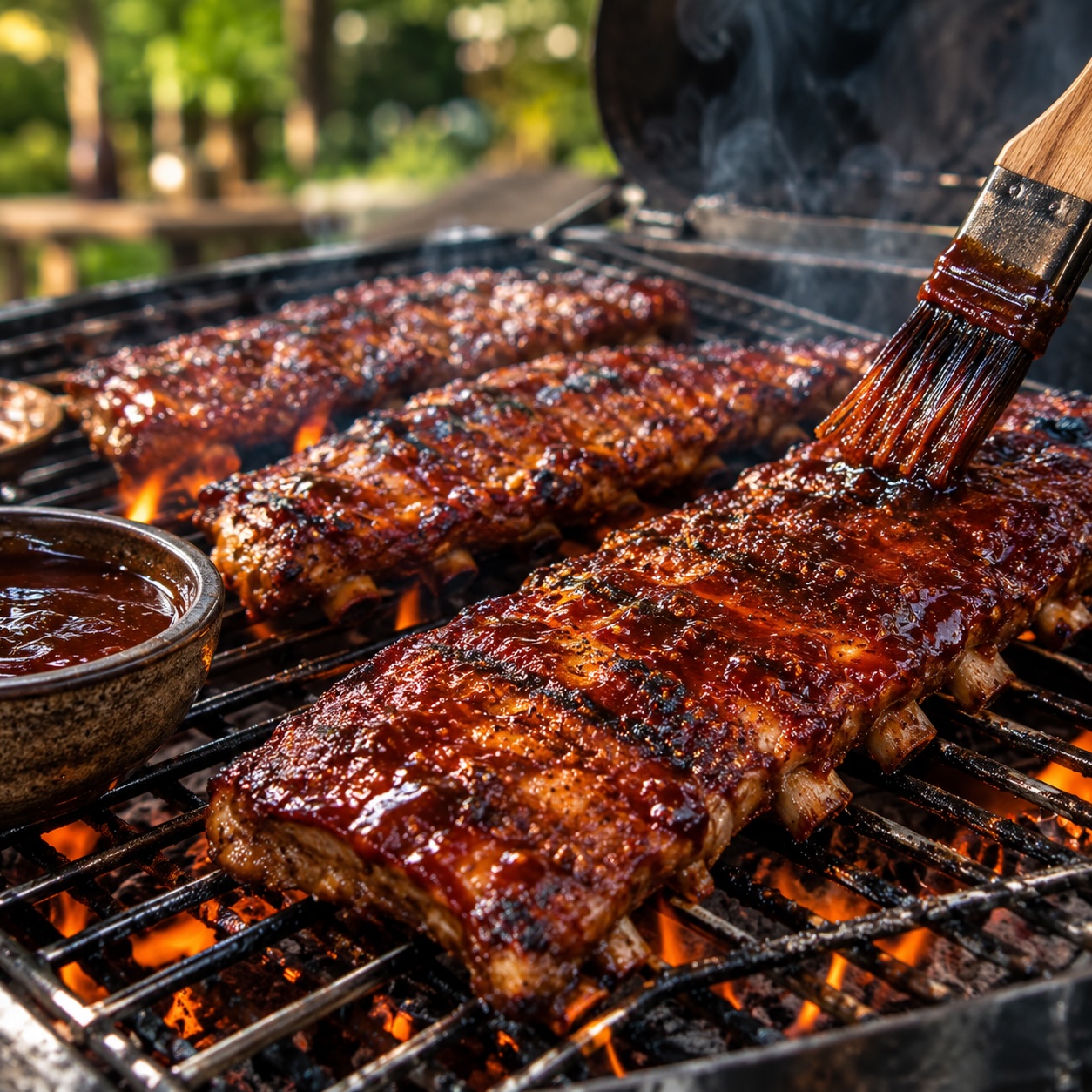 Spareribs werden mit BBQ-Sauce glasiert