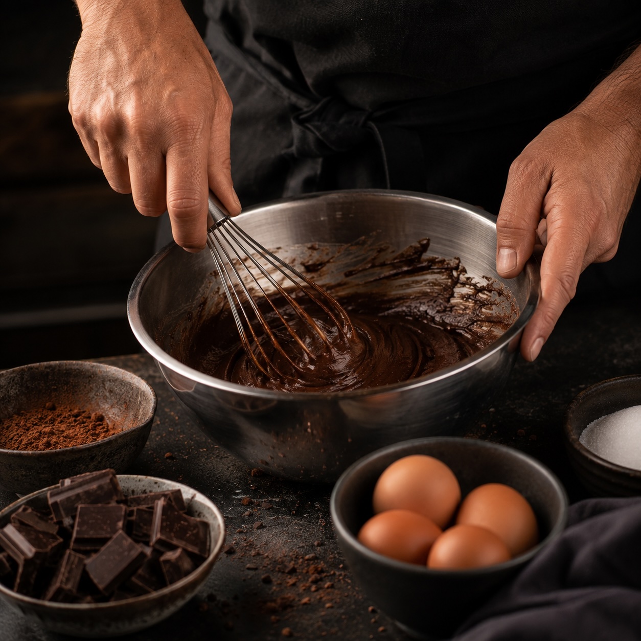Flüssiger Schokoladenkern im Dessert