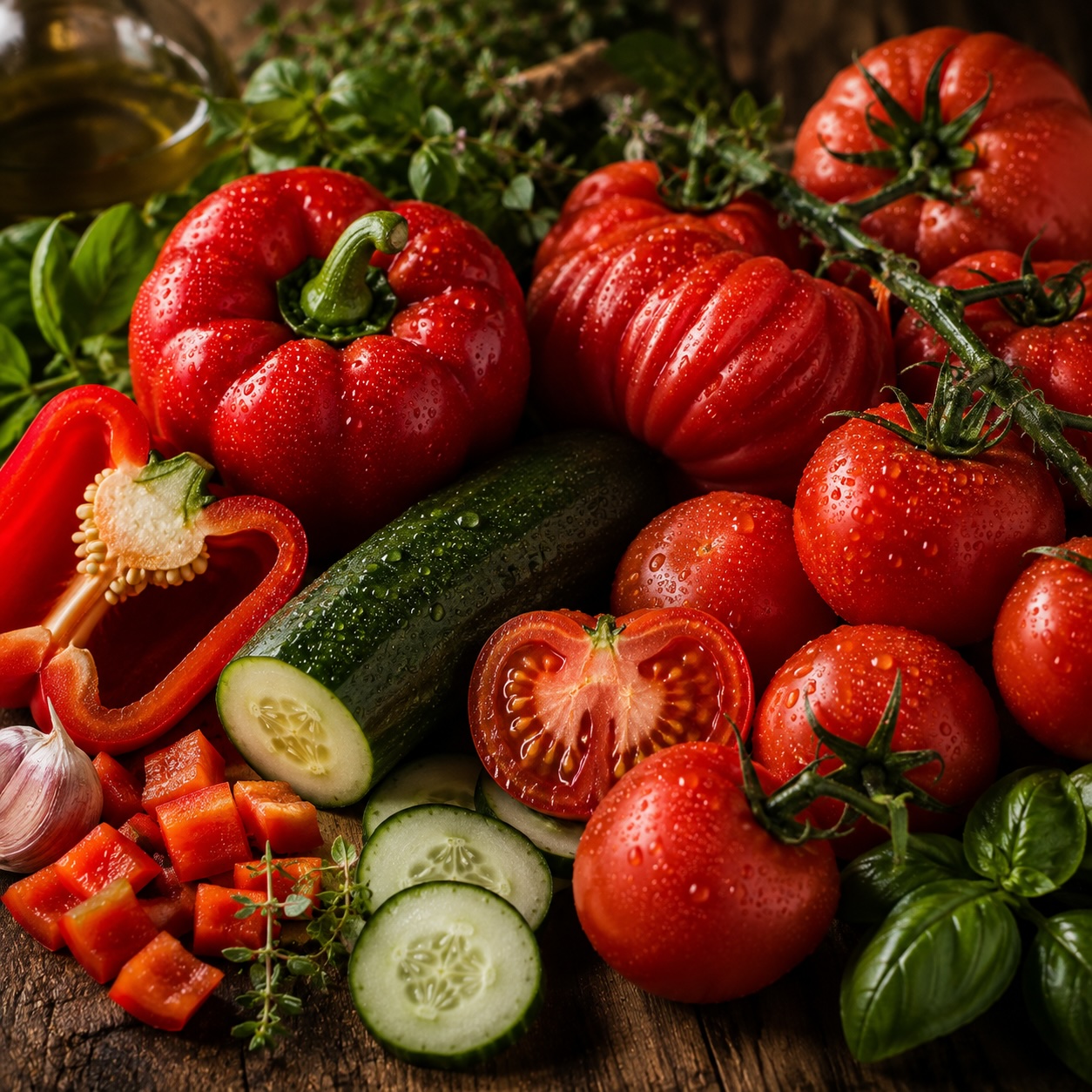 Frische Zutaten für Gazpacho