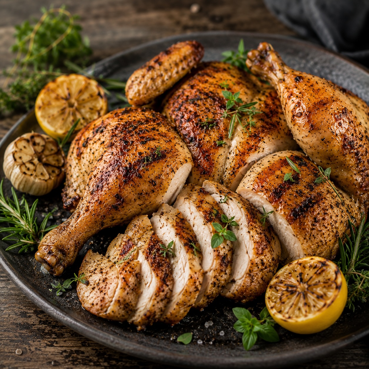 BBQ Sulmtaler Huhn mit Grillgemüse und Kräuterbutter