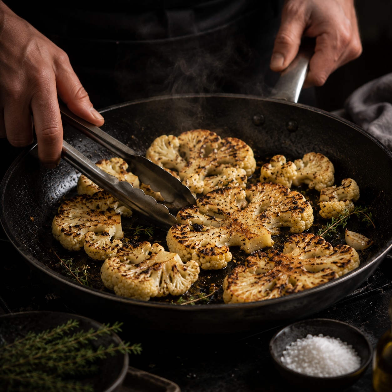 Karfiol kräftig in der Pfanne rösten