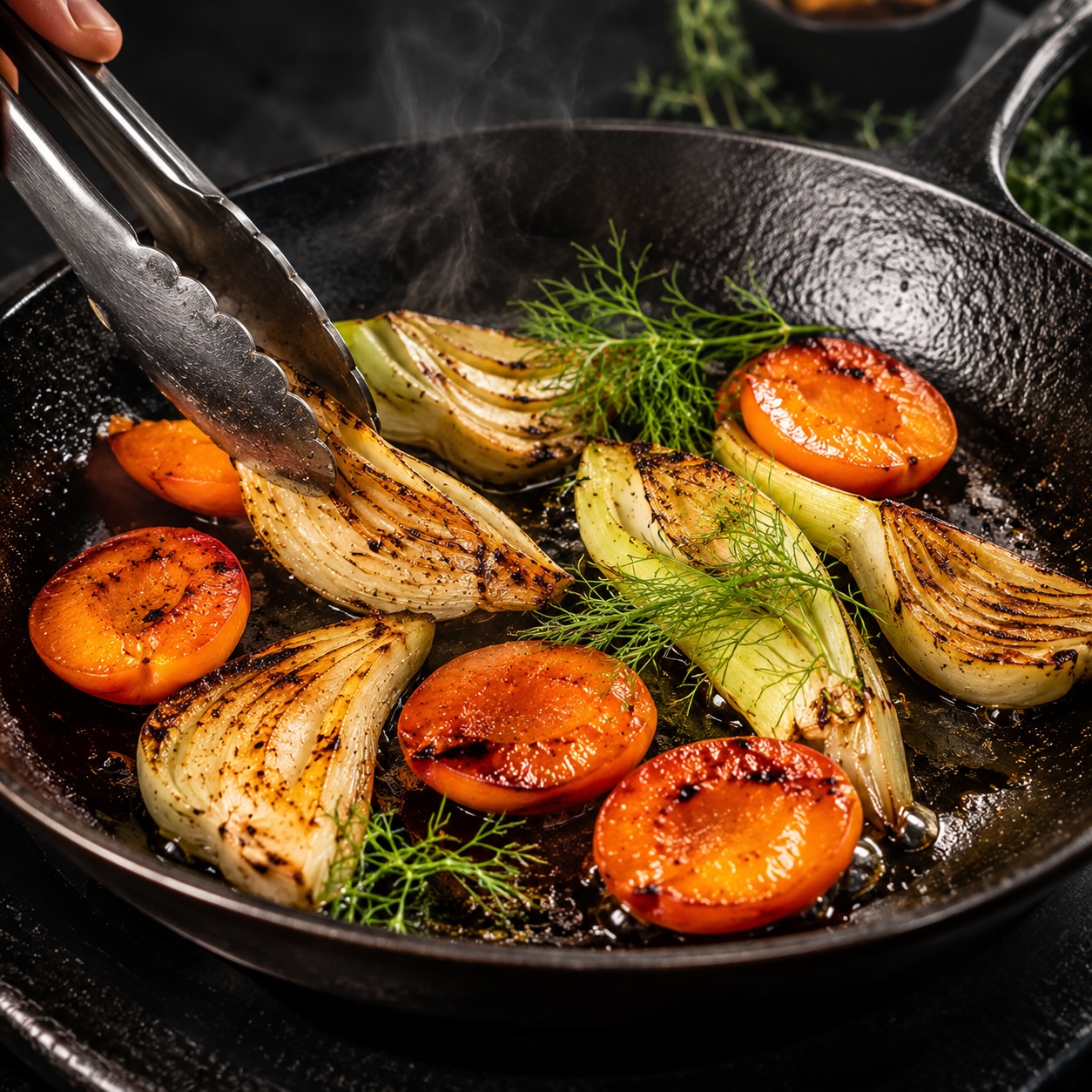 Fenchel und Marillen beim sommerlichen Anbraten