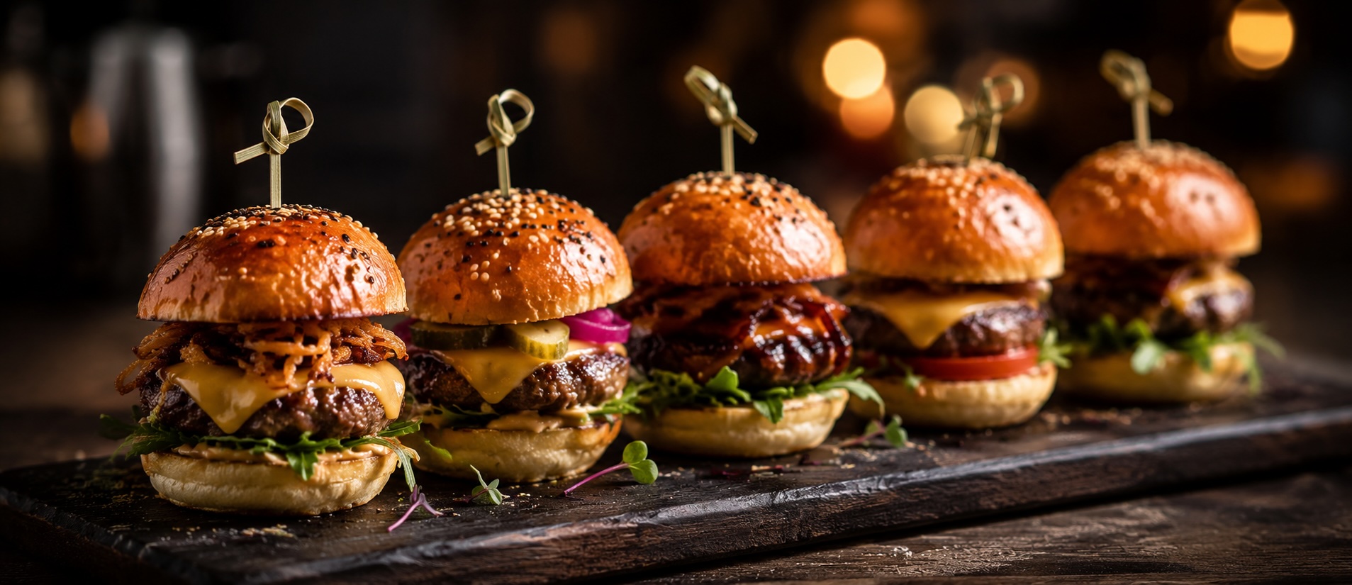 Mini Burger vom Maishendlfilet mit knusprigem Gemüse und Currysauce