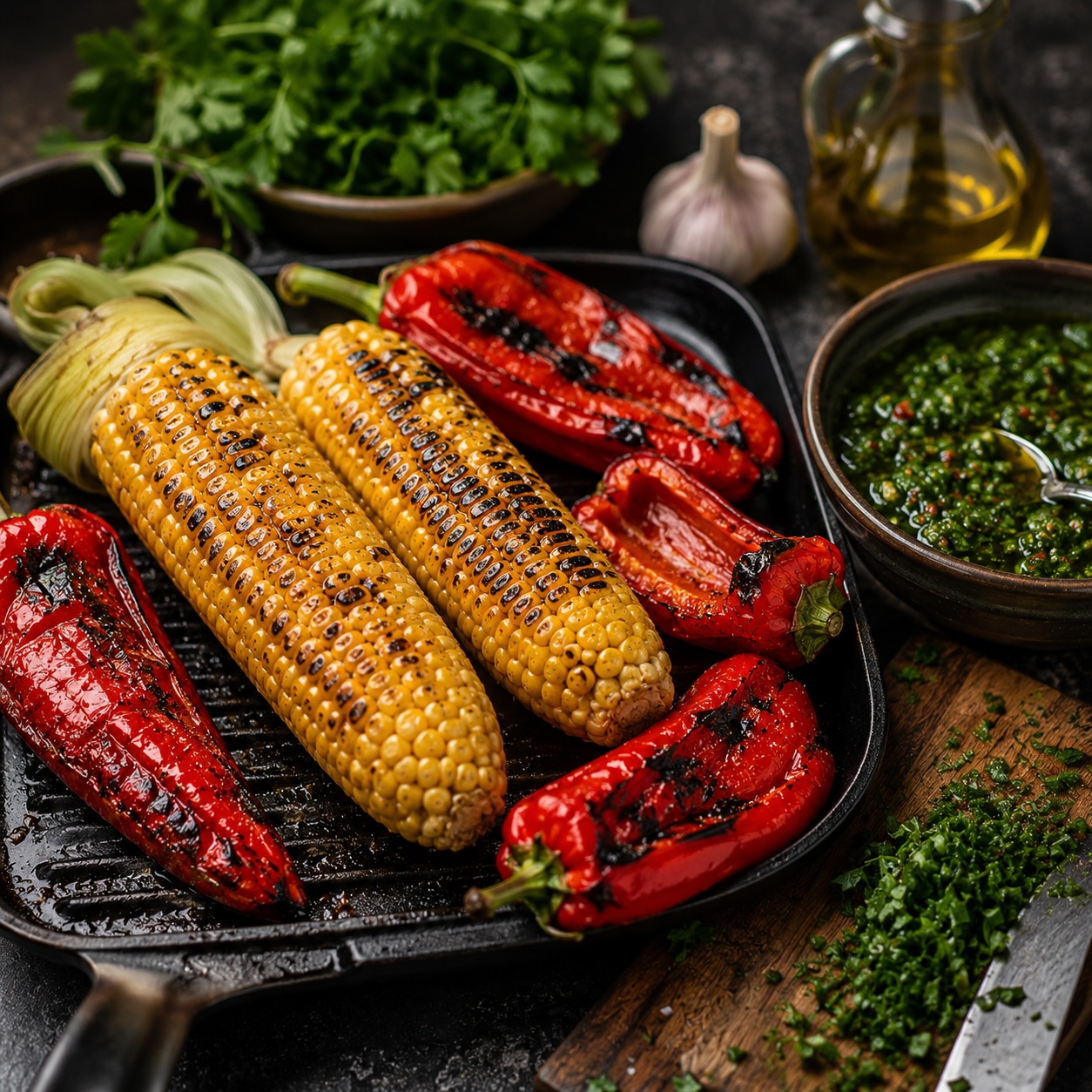 Gegrillter Mais und Paprika für den sommerlichen Rinderrücken