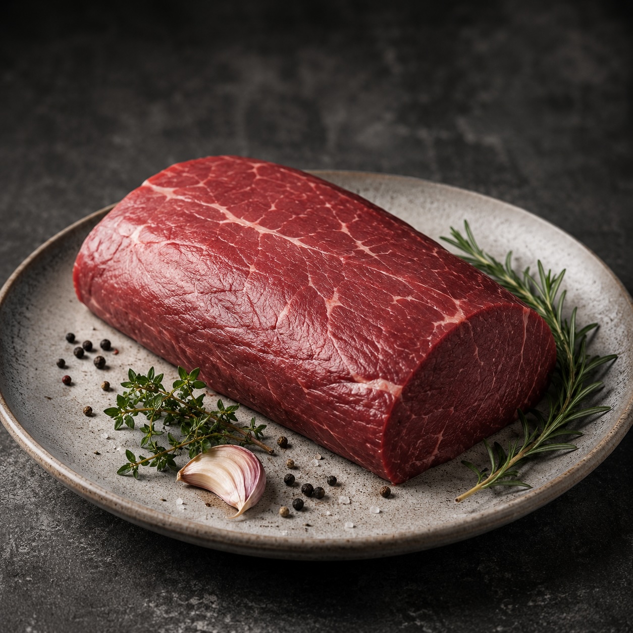 Rosa Rinderrücken mit Mais, Paprika und Kräuter-Chimichurri