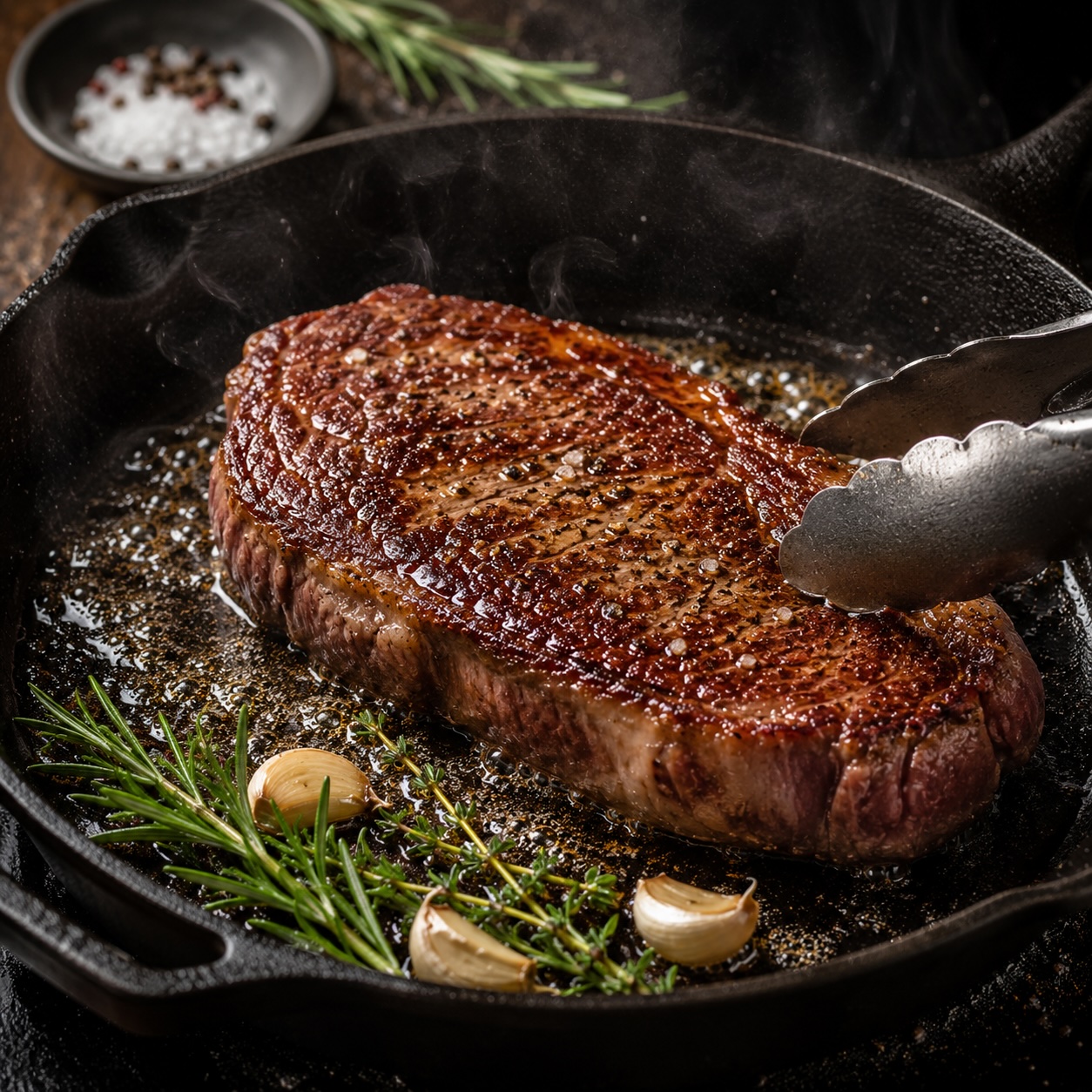 Rostbratensteak scharf in der Pfanne anbraten