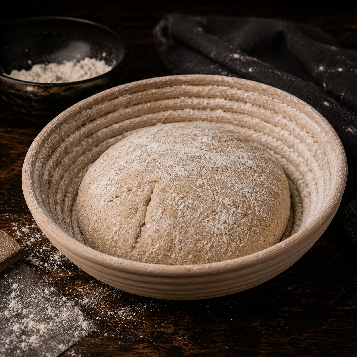 Geformtes ARX Sauerteigbrot im Gärkorb vor dem Backen