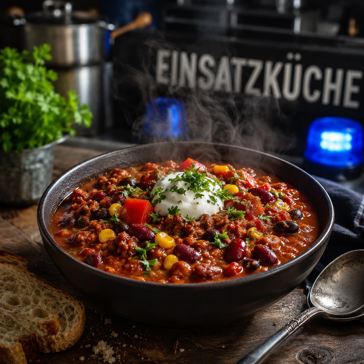 Einsatz-Chili mit Rindfleisch, Bohnen, Paprika und Mais