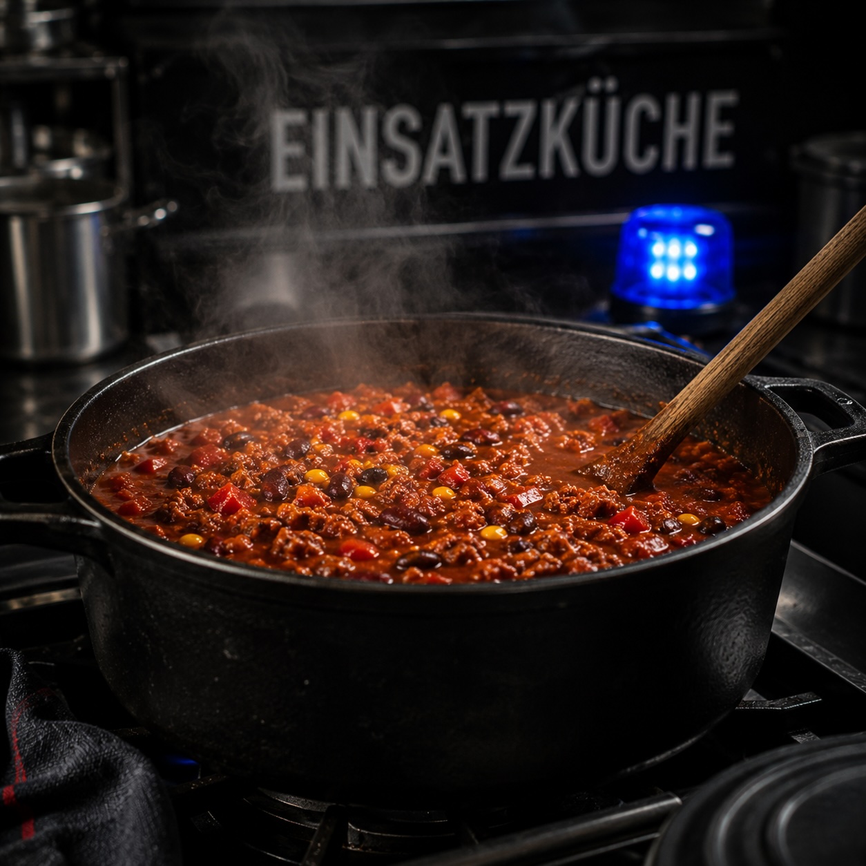 Einsatz-Chili beim langsamen Schmoren im großen Topf