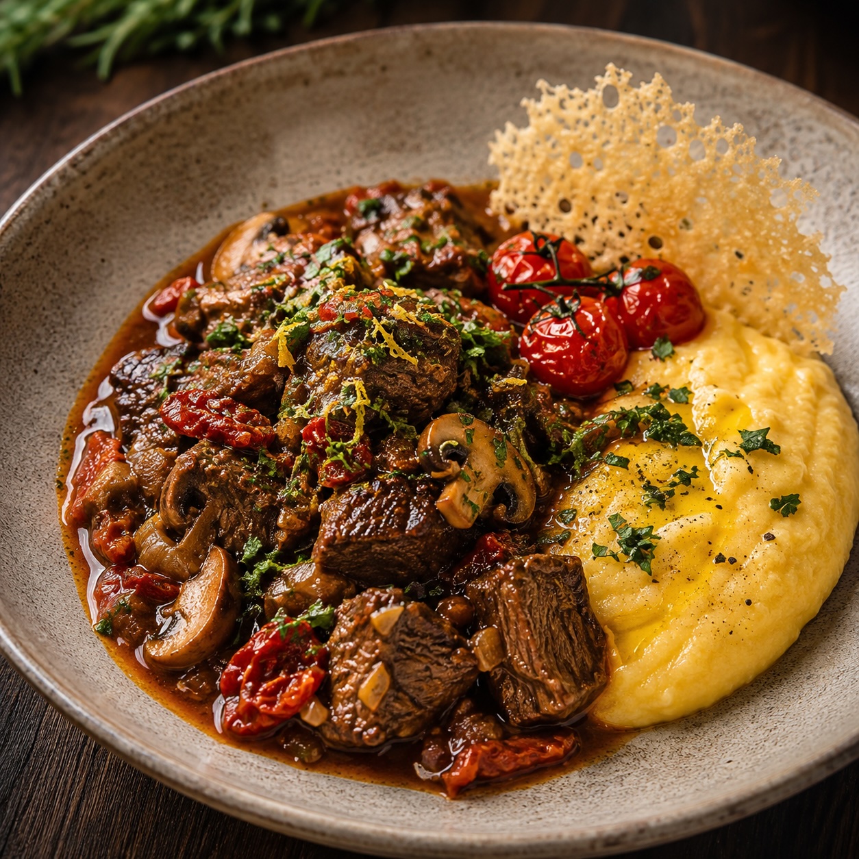 Kalbsgulasch Alpe-Adria mit cremiger Polenta