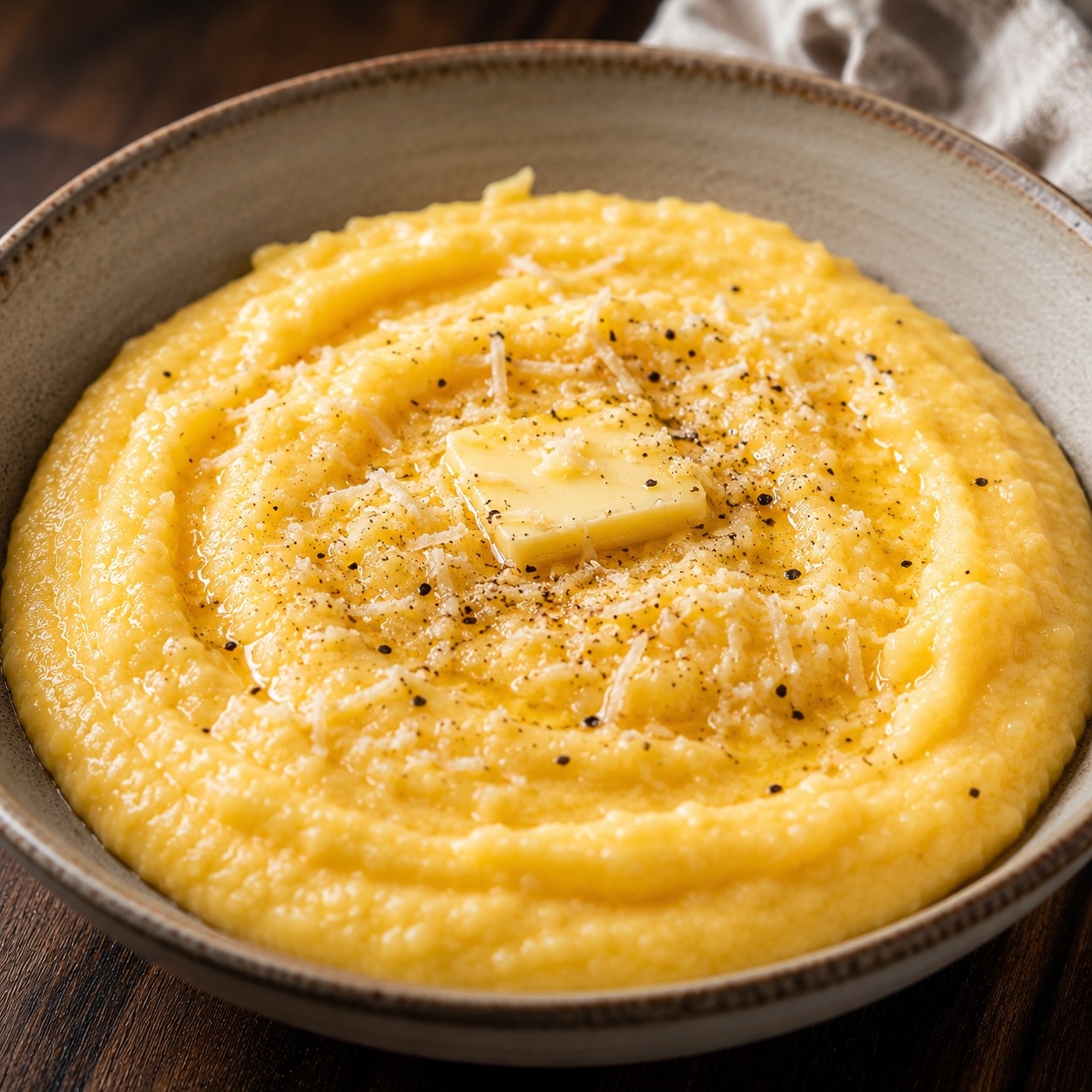 Cremige Polenta als klassische Beilage zum Kalbsgulasch