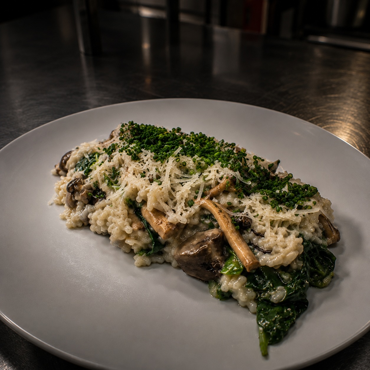 Sommerliches Pilzrisotto mit Grana und Grünzeug