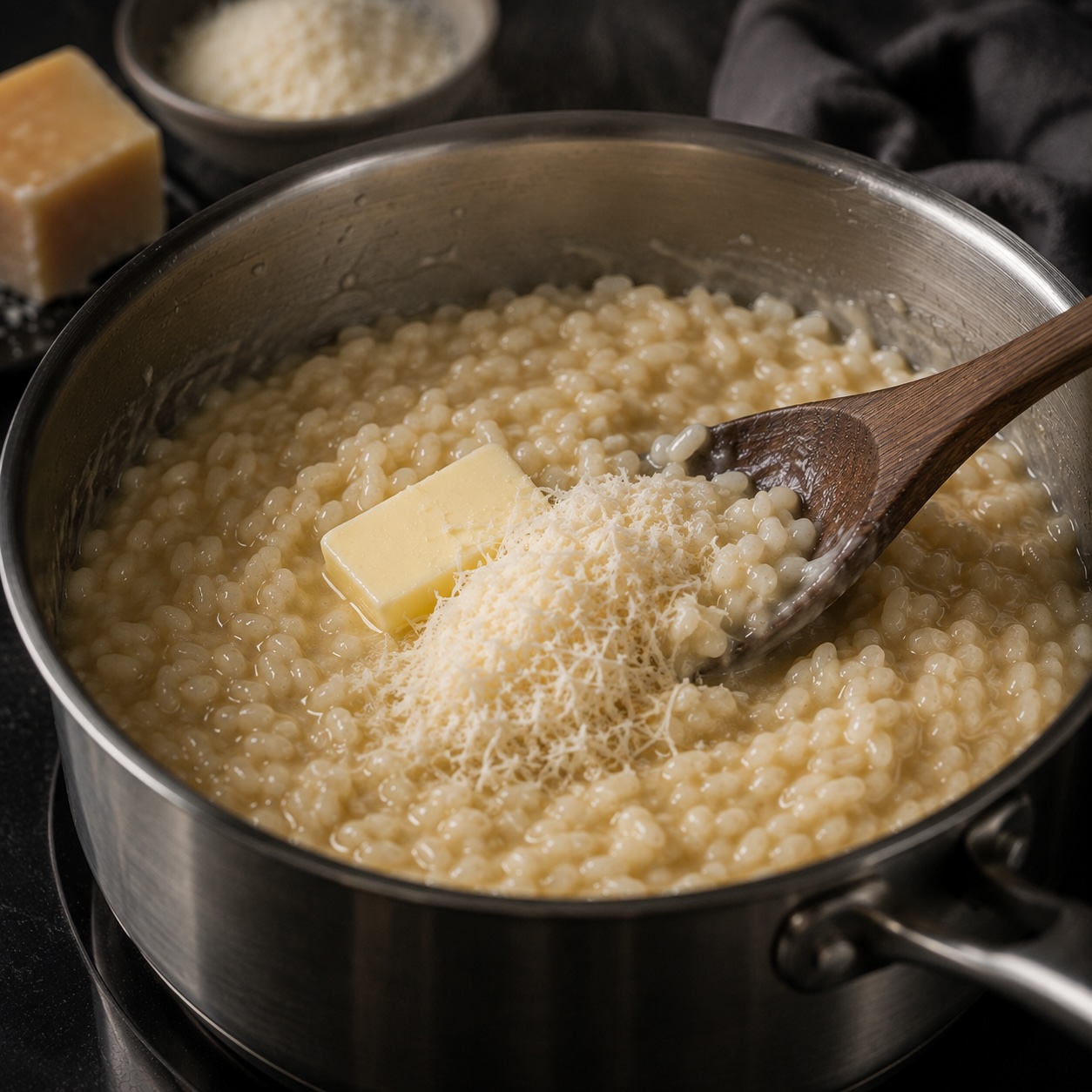 Risotto mit Butter und Grana vollenden – Markus Kapeller