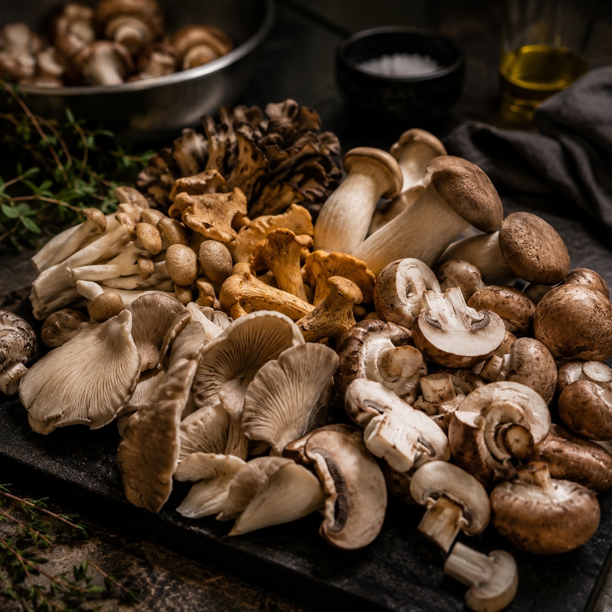 Gemischte Pilze für sommerliches Pilzrisotto