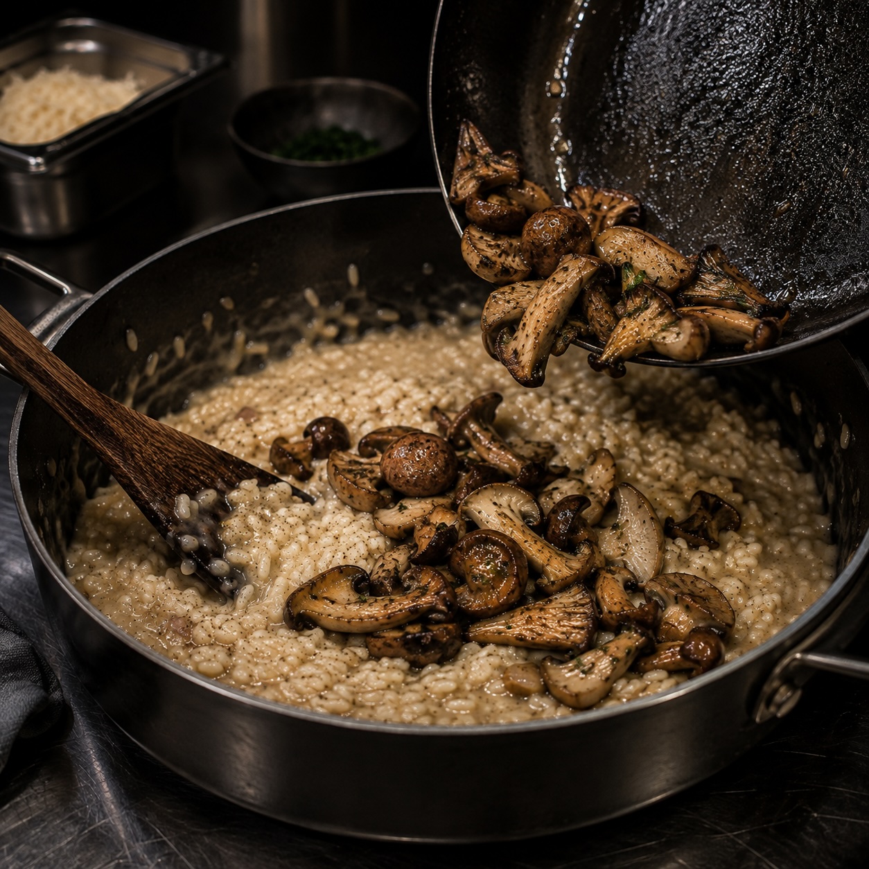 Gebratene Pilze im cremigen Grundrisotto