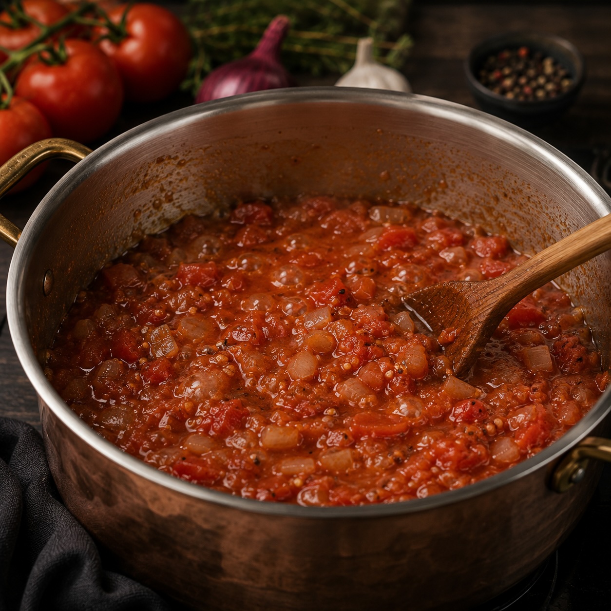 Tomaten-Chutney beim langsamen Einkochen