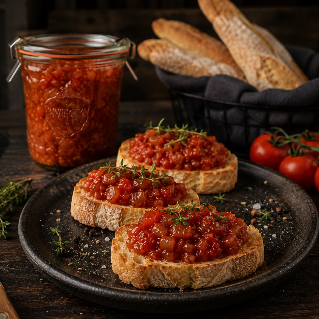 Knusprige Bruschetta mit hausgemachtem Tomaten-Chutney