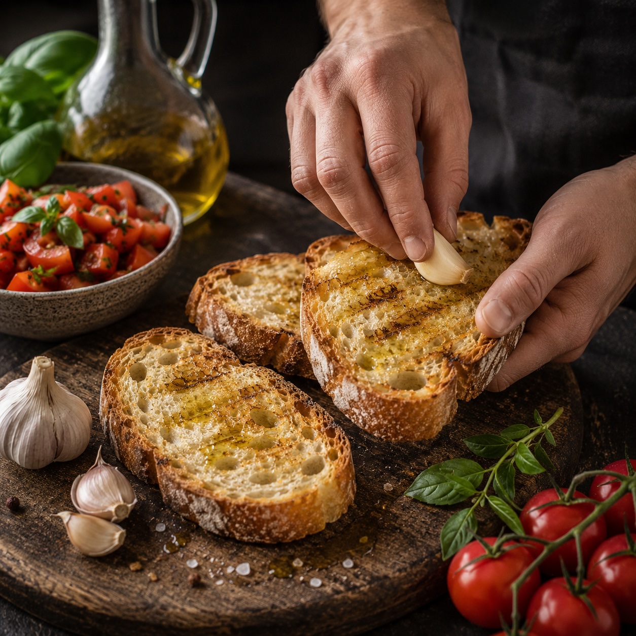 Geröstetes Weißbrot als Basis für Bruschetta