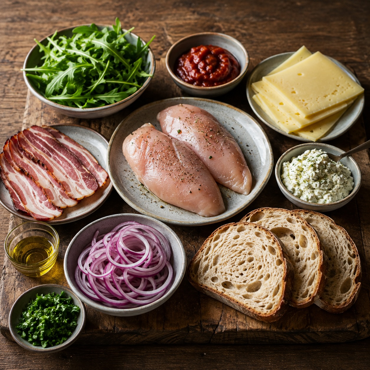 Zutaten für das ARX Berg-Sandwich mit Huhn, Speck und Bergkäse