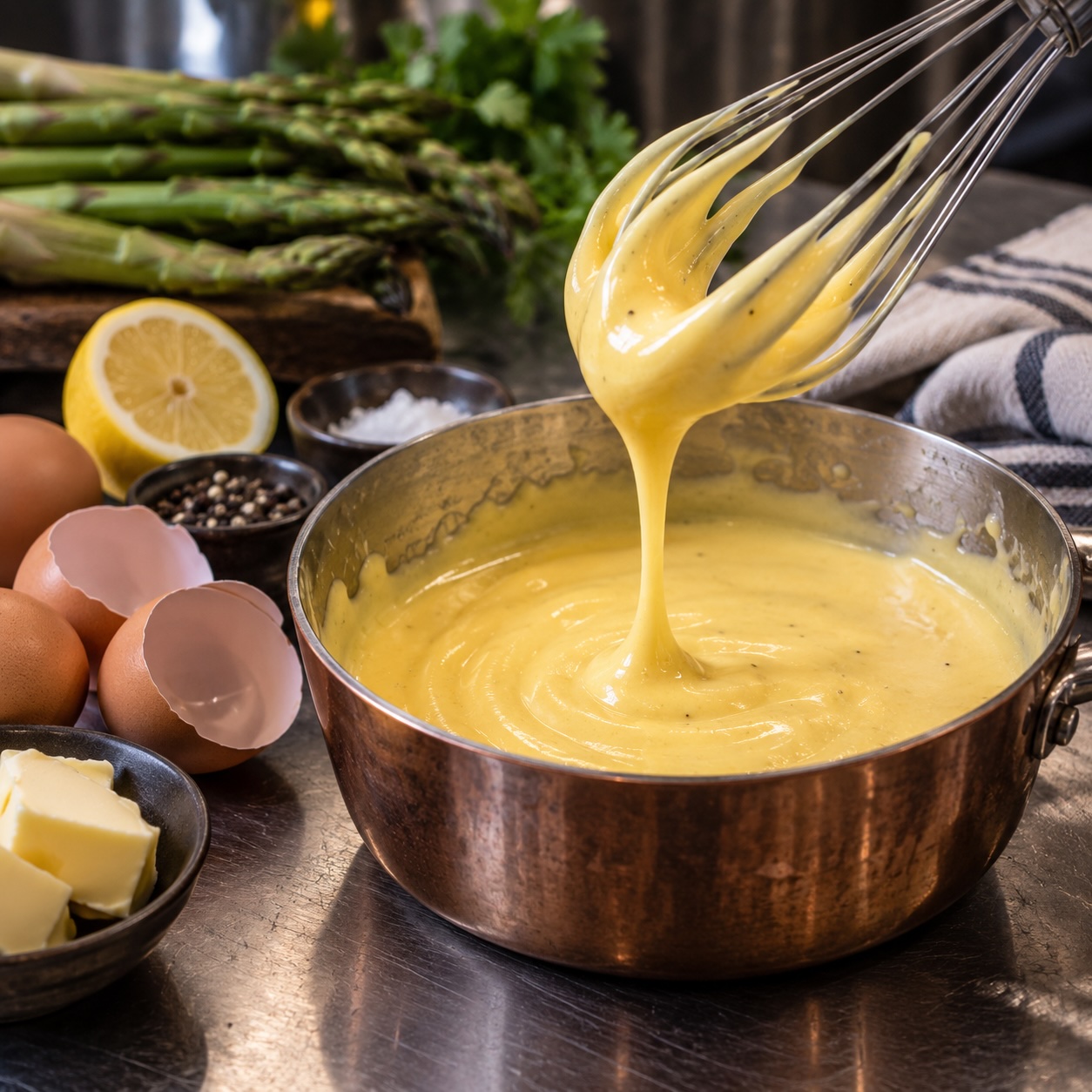 Hausgemachte Sauce Hollandaise mit Butter und Eigelb